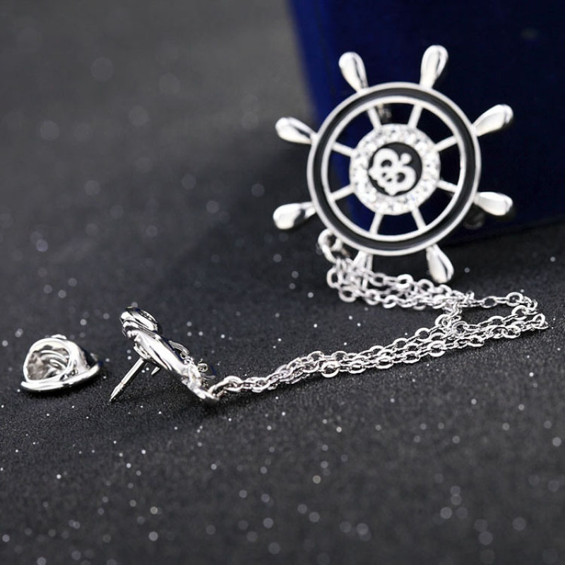 Men Collar Lapel Pin Silver Anchor Crown Brooches For Man Silver