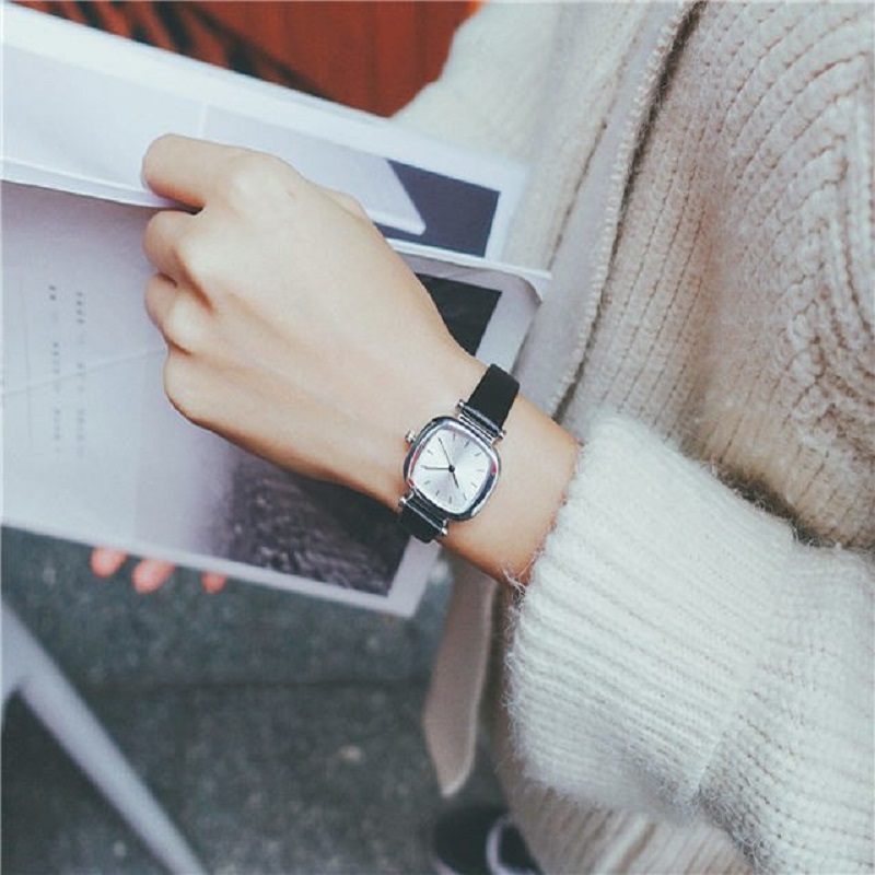 Vintage leather square dial watch women