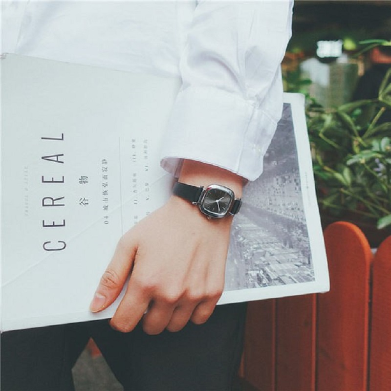 Vintage leather square dial watch women