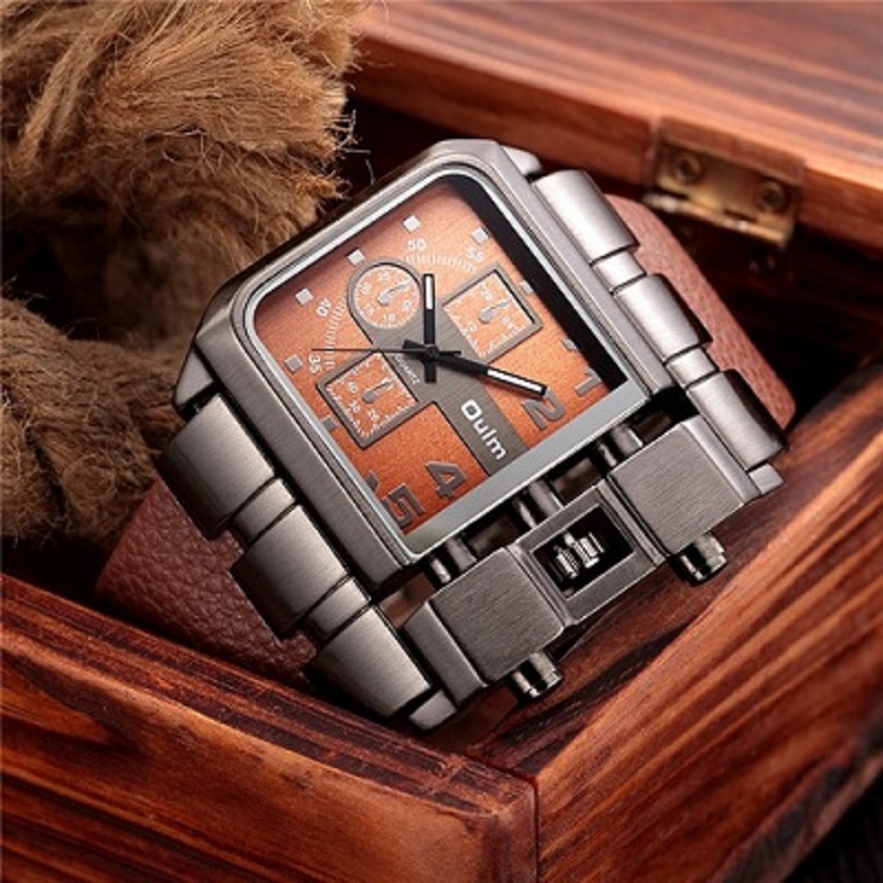 OULM Brand Original Unique Design Square Men Wristwatch brown