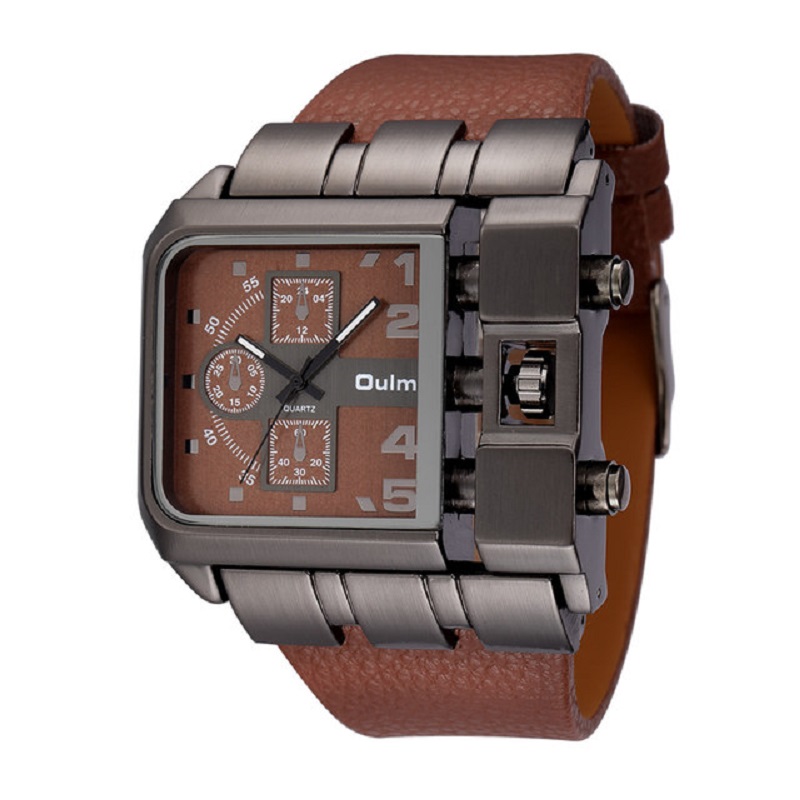 OULM Brand Original Unique Design Square Men Wristwatch brown