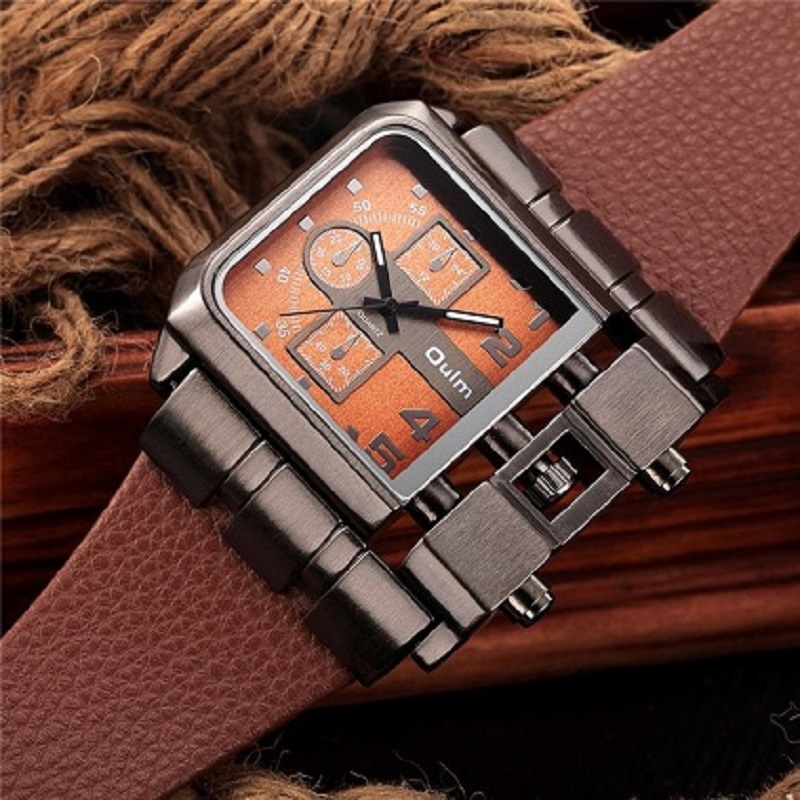OULM Brand Original Unique Design Square Men Wristwatch brown