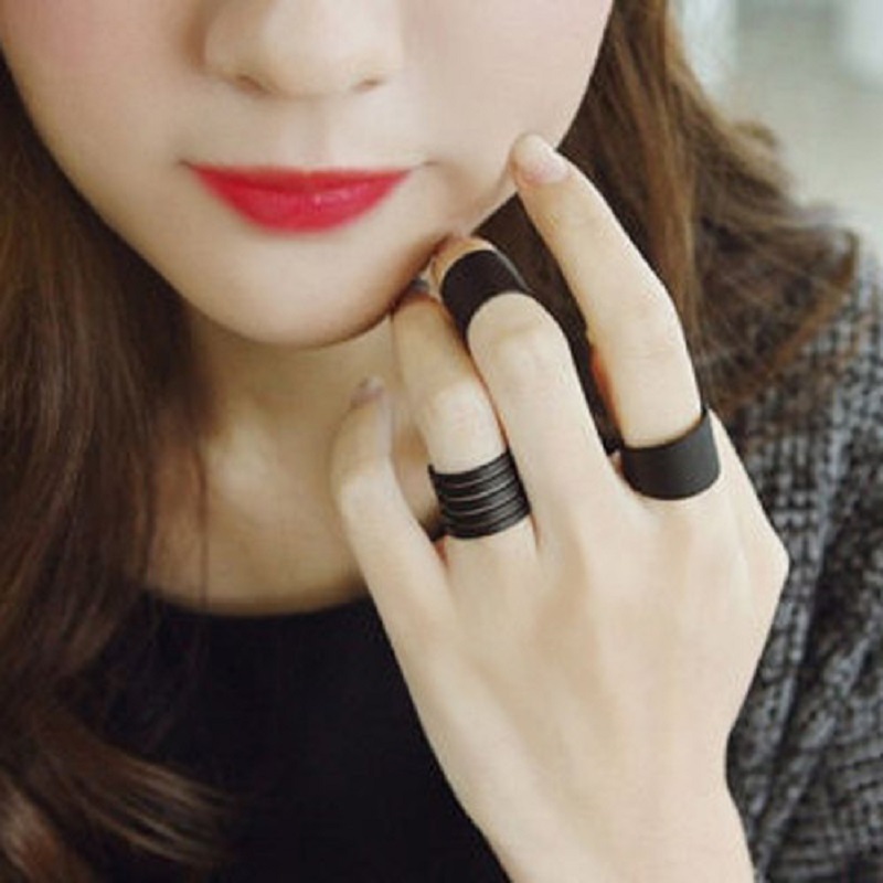 3Pcs Ring Set Black Stack Plain Above Knuckle Ring Band