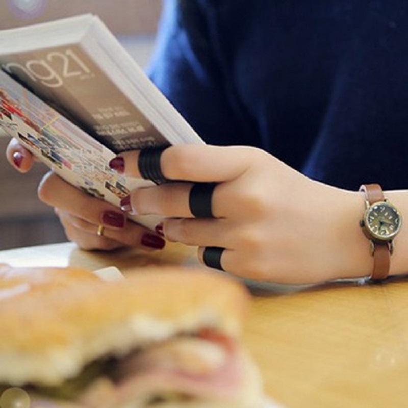 3Pcs Ring Set Black Stack Plain Above Knuckle Ring Band