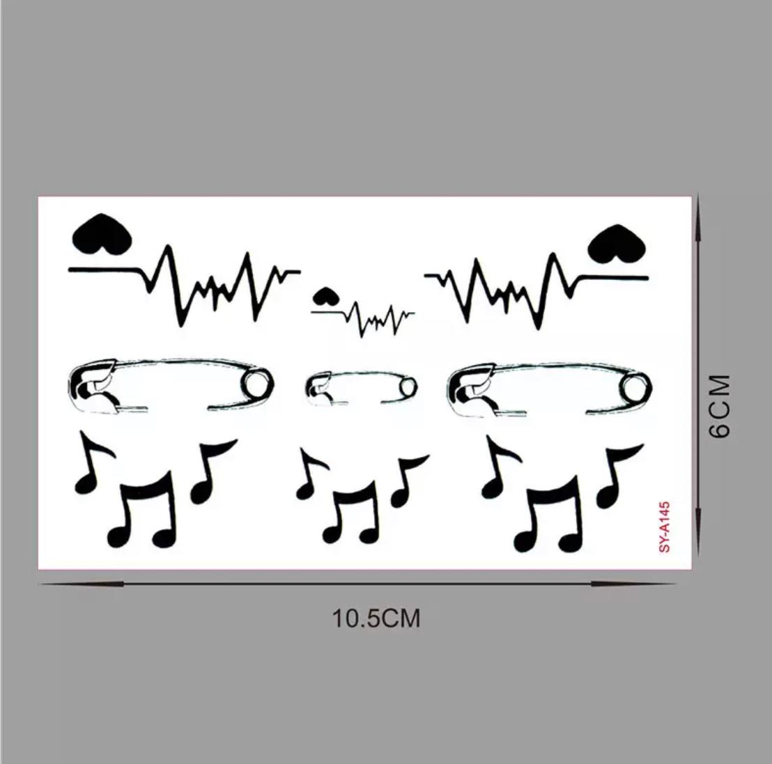 Electro-cardio-gram Heart Music Water Proof Temporary Tattoo Body Tattoo