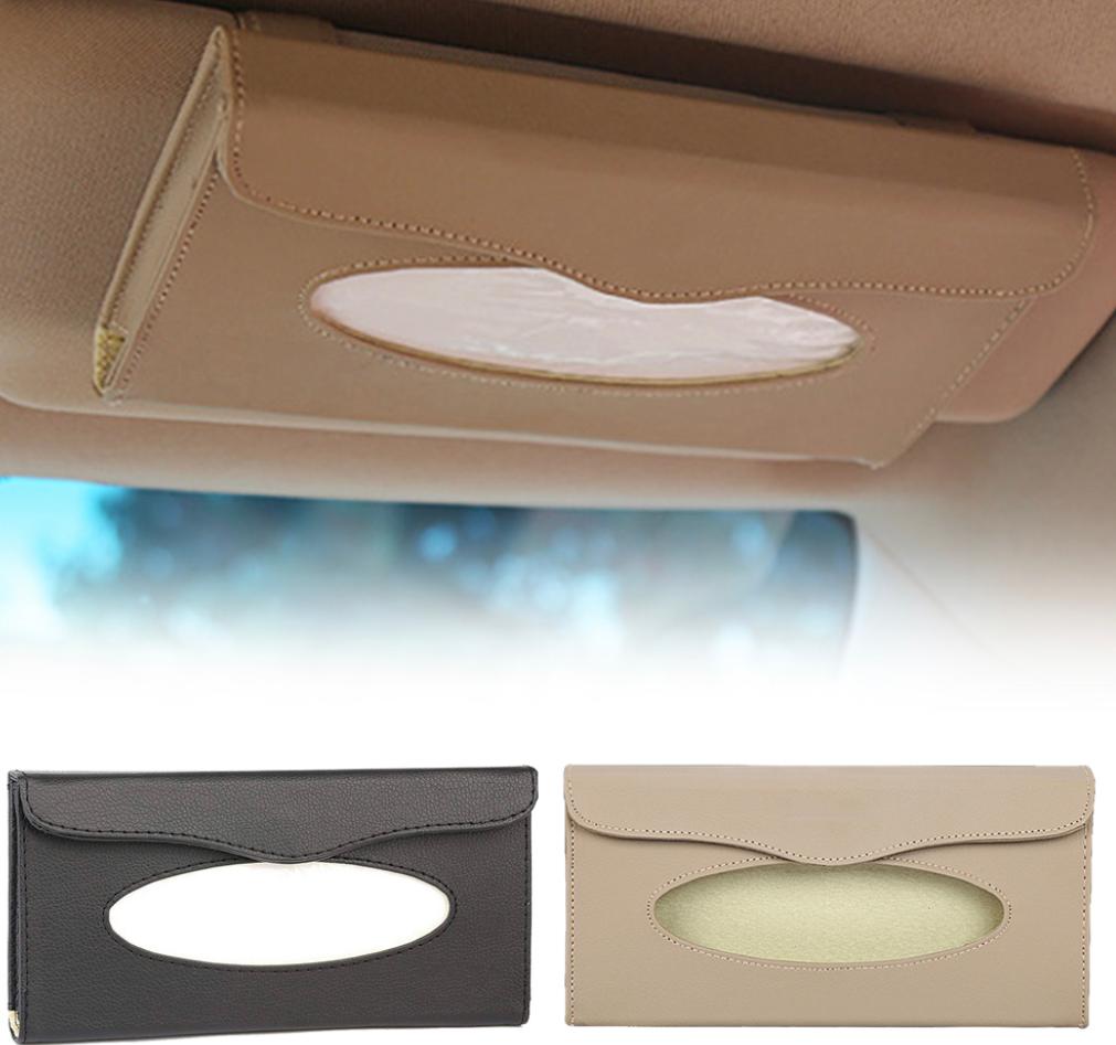 Car Tissue Box Visor Type PU Leather Car Tissue Box Napkin Holder Car Tissue Holder Car Seat Box Beige