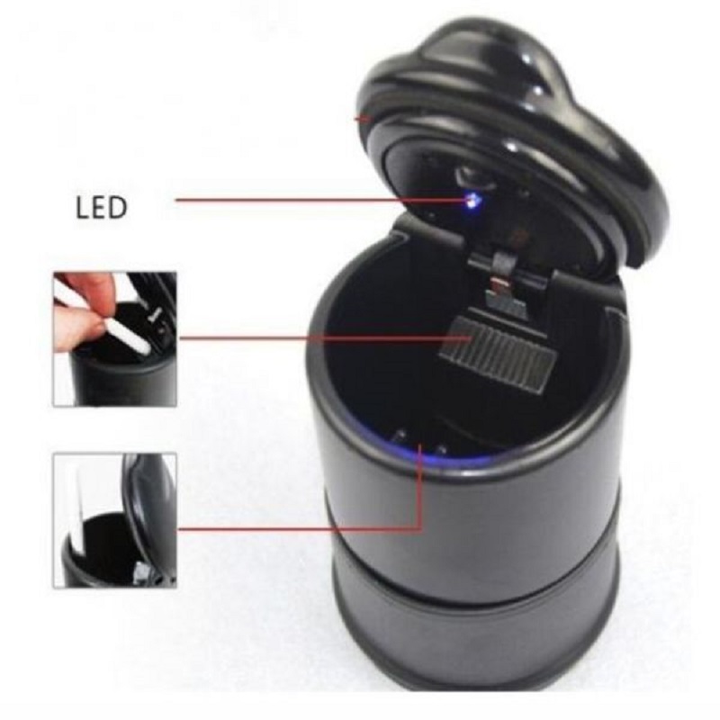 LED Portable Ash Tray Holder Cup Black