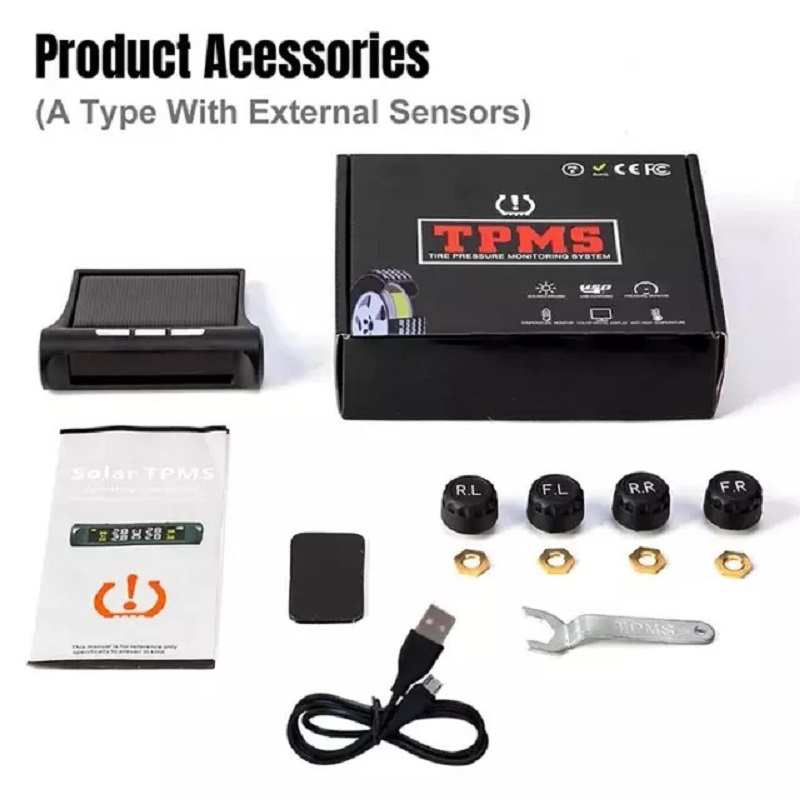 TPMS Tire Pressure Monitor System Alarm 4 External Sensor Temperature Gauge Meter Car Solar Power