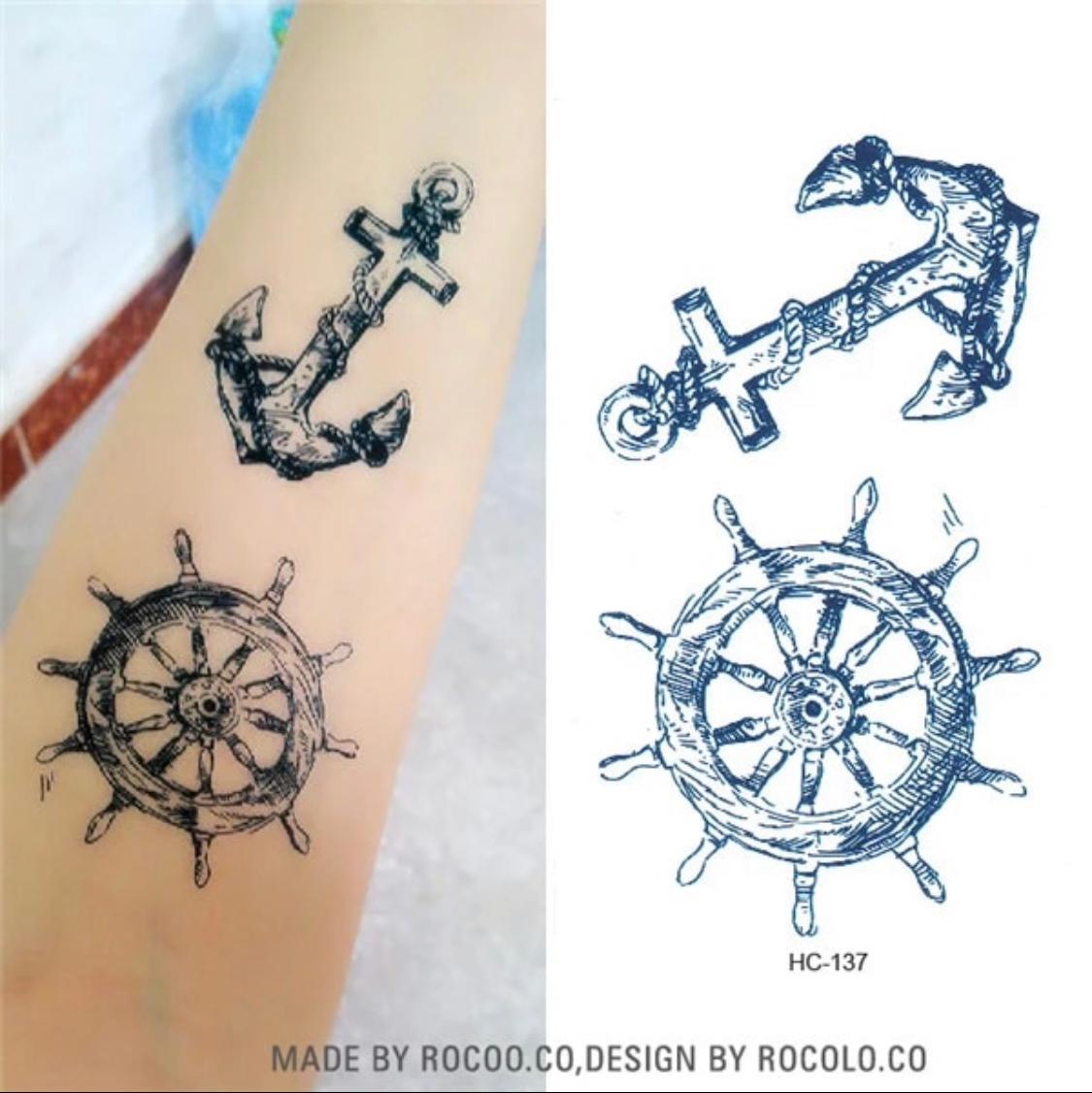 Anchor Rudder Design Flash Tattoo Body Art Temporary Tattoo Sticker Water Proof Tattoo Body Tattoo