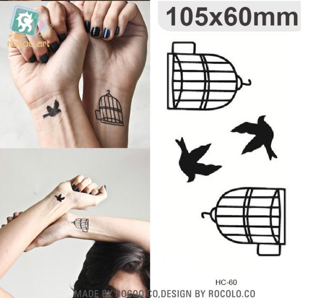 Classic Black Bird Cage Temporary Tattoo Hand Body Waterproof Temporary Tattoo Body Tattoo