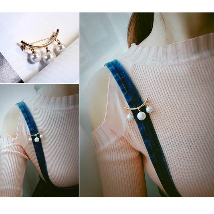 Creative Anti Slip Pin fashion Simple Pearl Brooch for women Gold