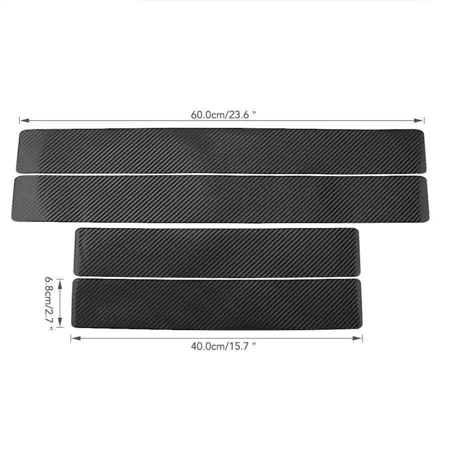 4PCS Car Stickers Universal Anti Scratch Carbon Fiber 60cm x 6.7cm Black