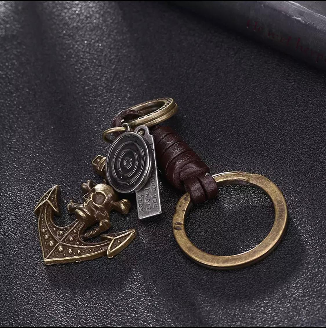 Leather Keychain Keyring Anchor Pendant