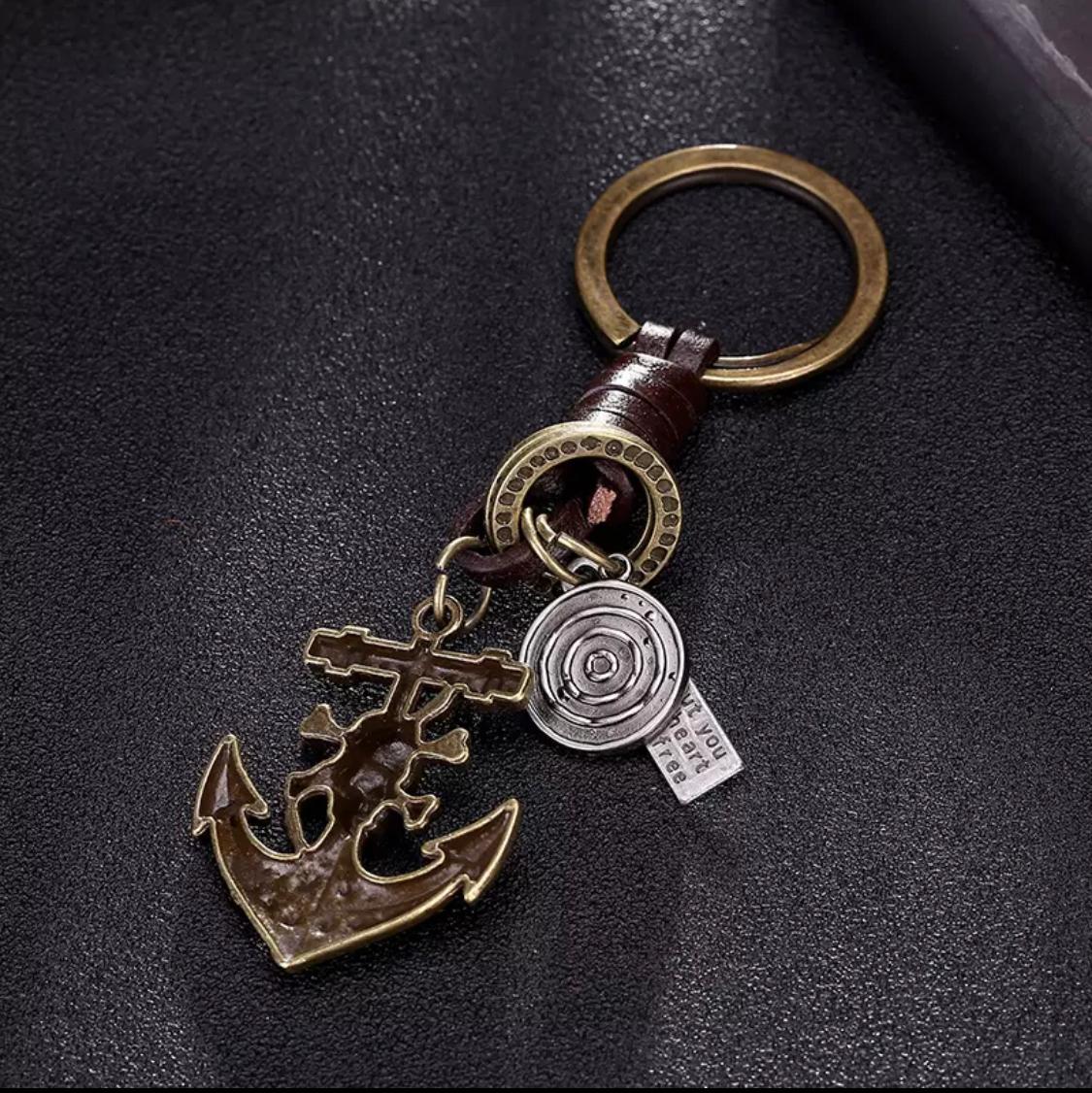 Leather Keychain Keyring Anchor Pendant