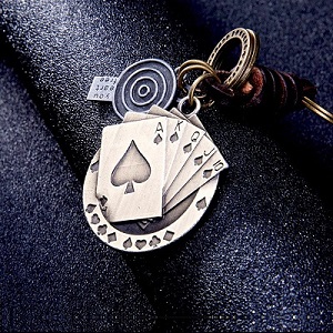 Creative Poker Pendant Suspension Leather Keys Chain