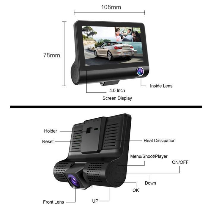 Wdr Dashcam 3 Camera Lens Video Car Dvr Full Hd 1080p