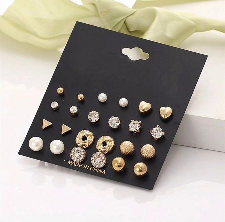 12 Pair/set Fashion Crystal Heart Stud Earring Set 