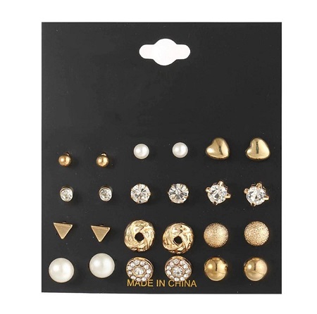 12 Pair/set Fashion Crystal Heart Stud Earring Set 