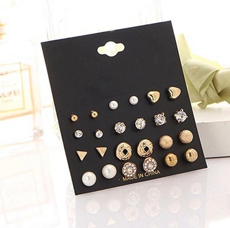 12 Pair/set Fashion Crystal Heart Stud Earring Set 