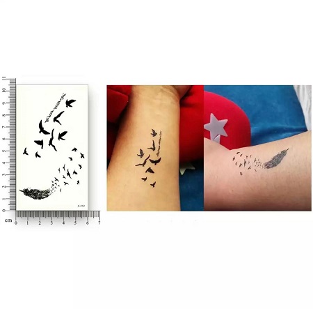  Flying Birds Feather Black Tattoo Stickers Removable Water Transfer Fake Tattoo Water Proof Tattoo Body Tattoo