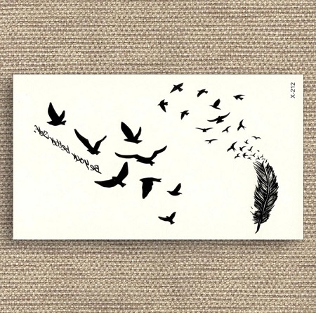  Flying Birds Feather Black Tattoo Stickers Removable Water Transfer Fake Tattoo Water Proof Tattoo Body Tattoo