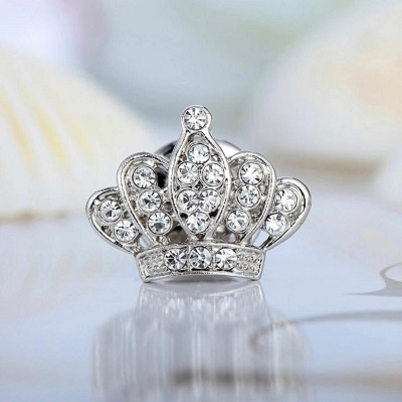  Crystal Crown Brooches Pins For Men Shirt Collar Broches