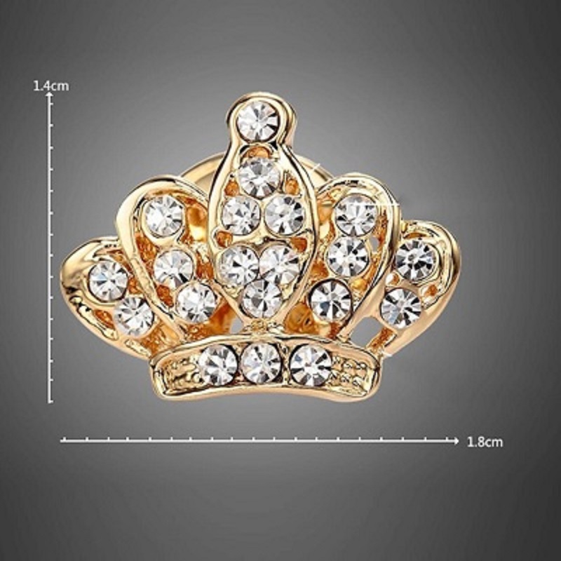 Crystal Crown Brooches Pins For Men Shirt Collar Broches