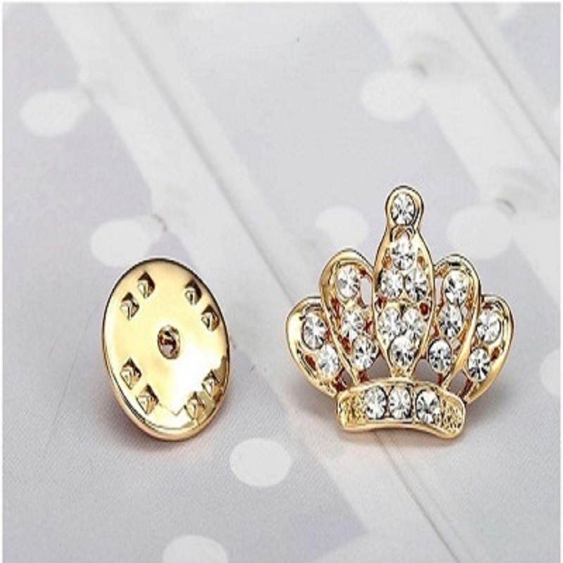 Crystal Crown Brooches Pins For Men Shirt Collar Broches