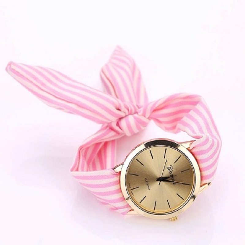 Floral Bracelet Quartz  Striped Cloth Strap Wristwatch Women
