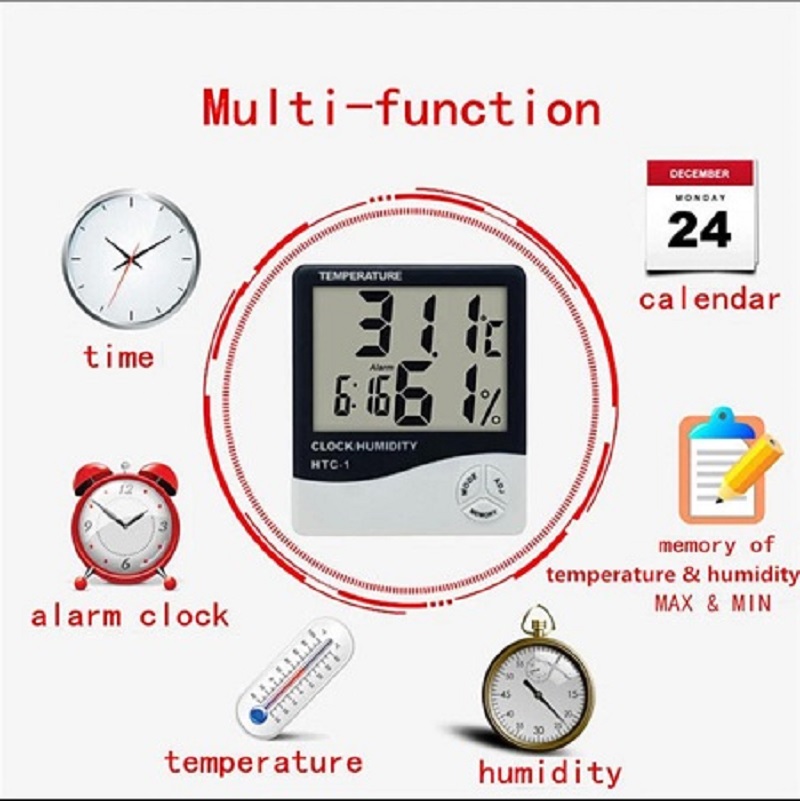 Digital Thermometer Hygrometer Electronic LCD Temperature Humidity Meter Weather Station Indoor Clock