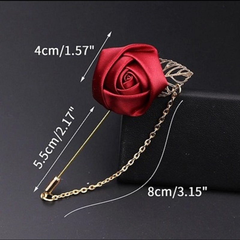 1 pc Fashion Male Suits Gold Leaves Roses Brooche Long Needle With Chain 
