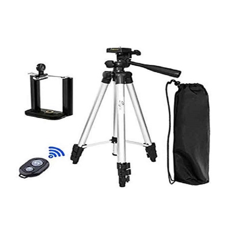 Aluminium DK 3888 Portable and Foldable Camera Mobile Tripod With Bluetooth Wireless Remote Shutter - Silver
