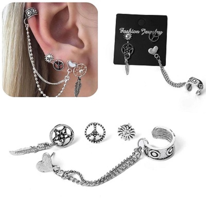 Fashion Women Bohemia silver Heart Leaves Pendant Earrings