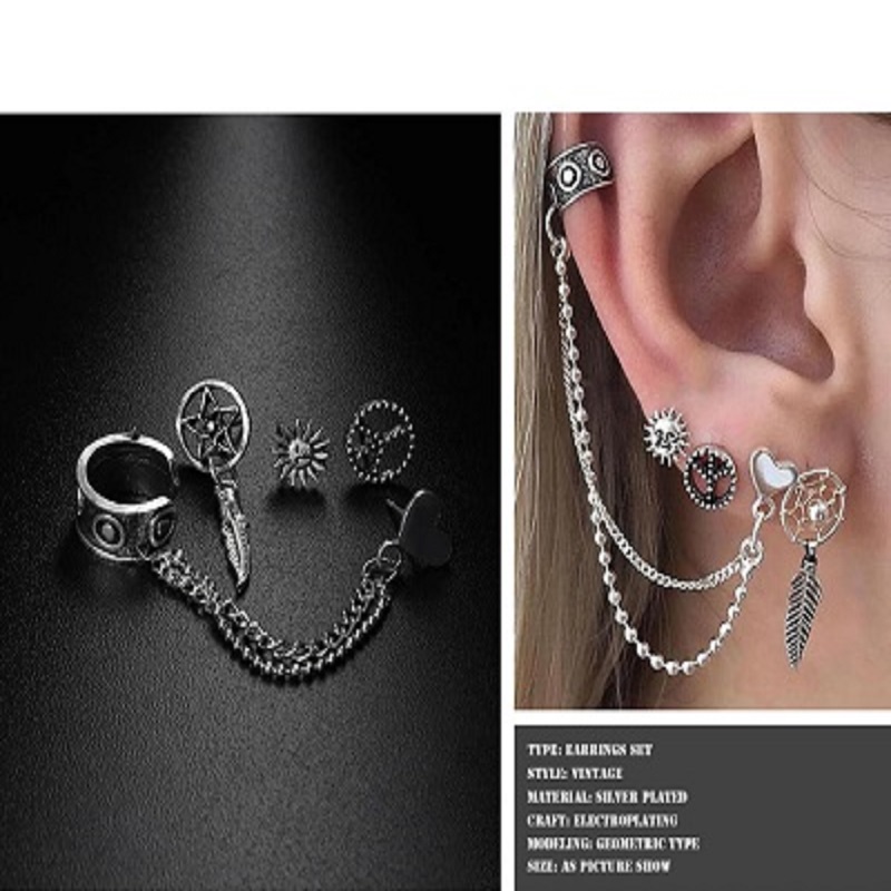Fashion Women Bohemia silver Heart Leaves Pendant Earrings
