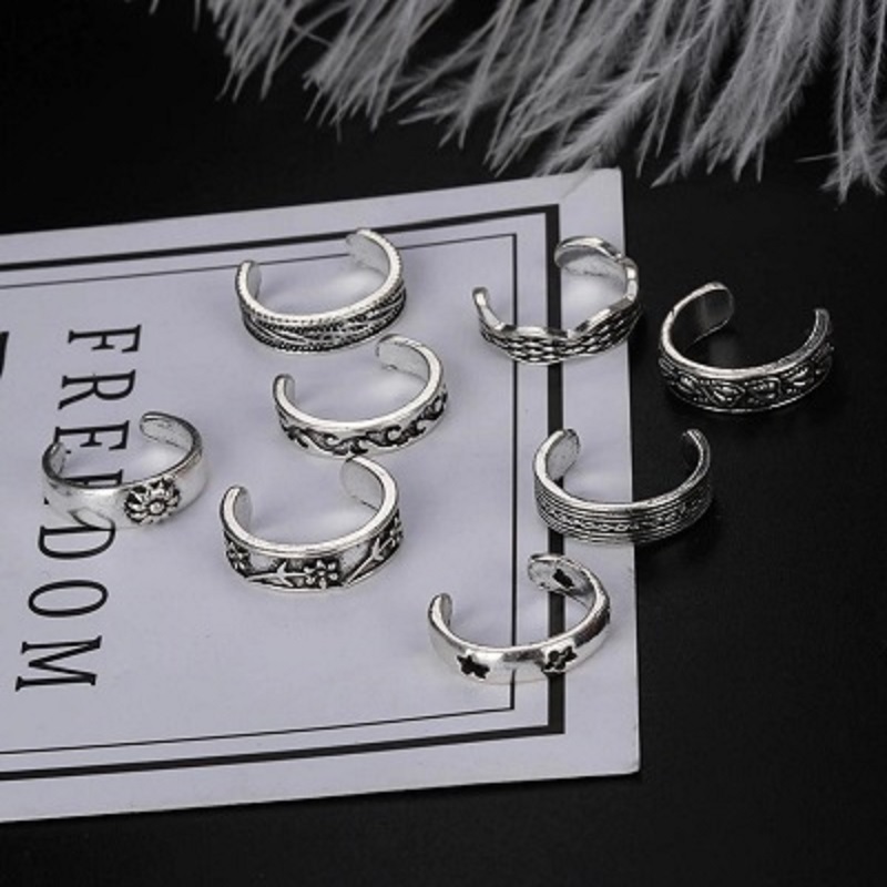 8Pcs/Set New Boho Flowers Carved Heart Open Toe Ring Foot Rings Vintage Women