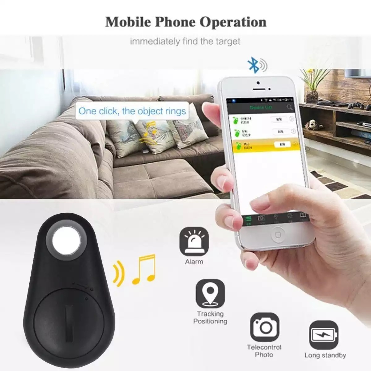 Smart Tag Bluetooth Finder Bag Wallet pet Key Finder Black