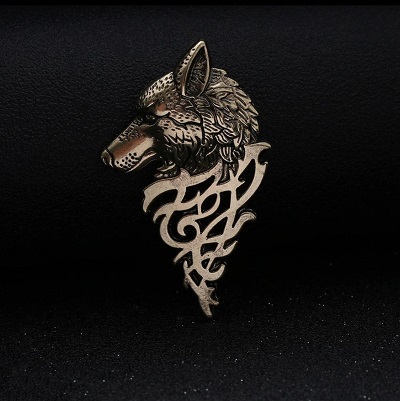 Vintage Men Lapel Wolf Badge Brooch Pin