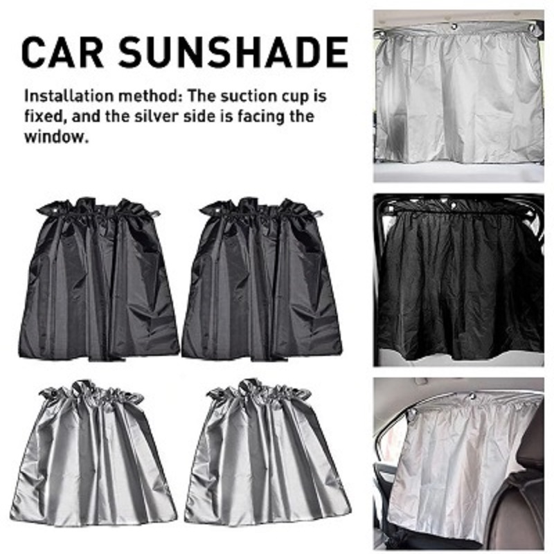 2 PCS Set Sucker Fixing Car Sunshade Curtains Silver Coating Cloth