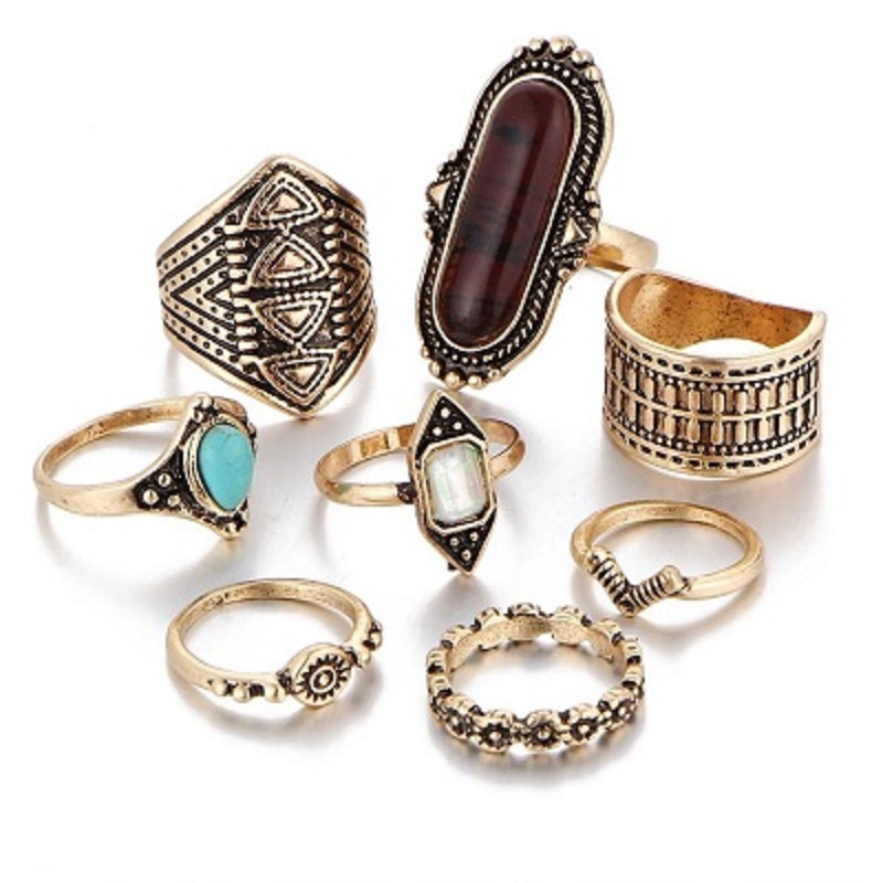 8 pcs Set Boho Jewelry Stone Midi Ring Sets for Women