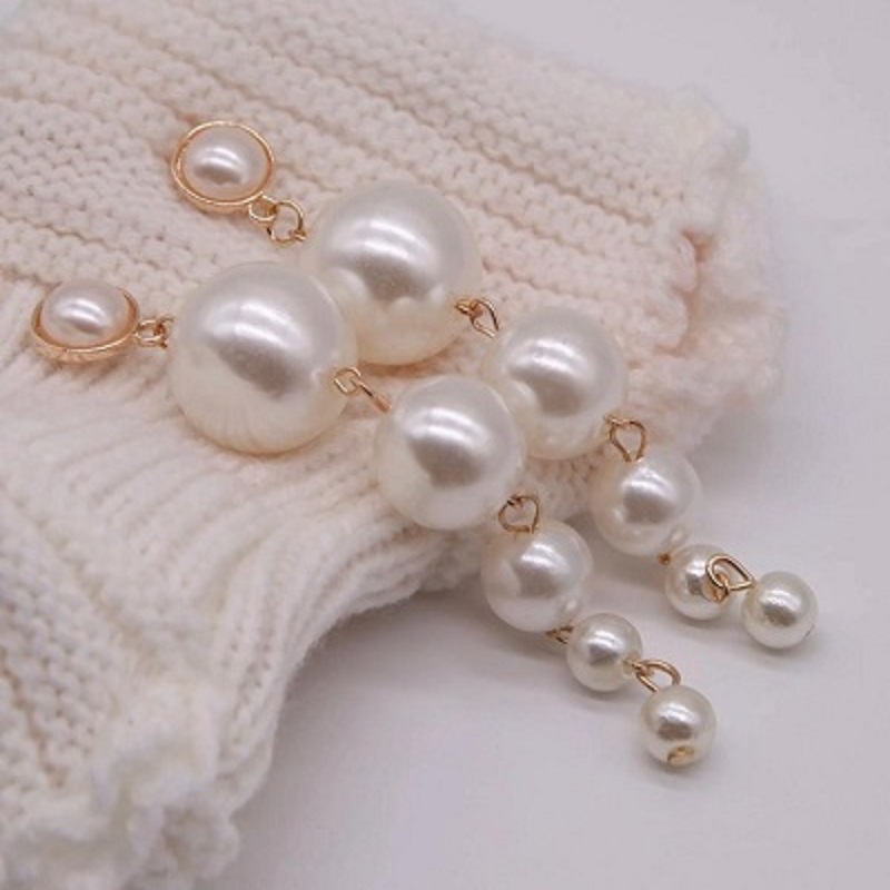 Trendy Elegant Created Big Simulated Pearl Long Earrings 
