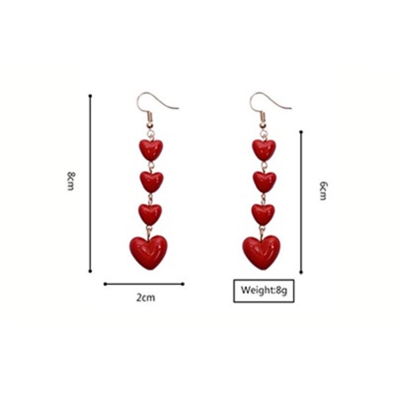 Love Style Heart Pendant Long Tassel Earrings Red Heart Drop Earrings