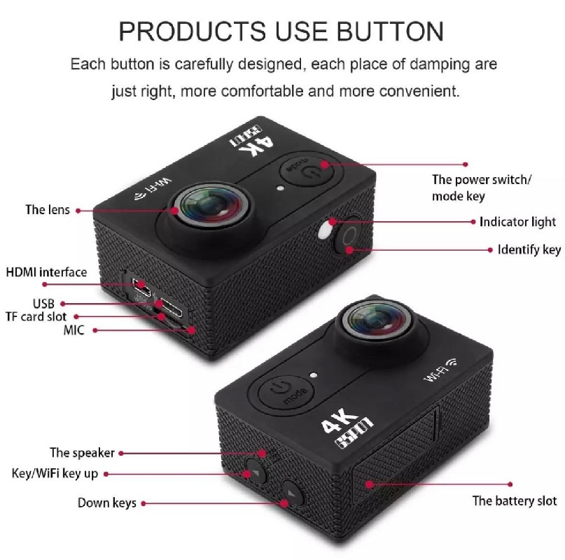 ACTION SPORTS CAMERA WIFI 4K Ultra HD 1080P HD