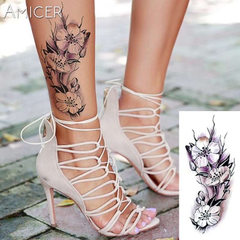 Romantic Dark Rose Flowers Waterproof Temporary Tattoos Body Tattoo