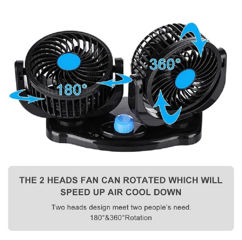 12V 360 Degree Adjustable Car Auto Air Dual Head Fan