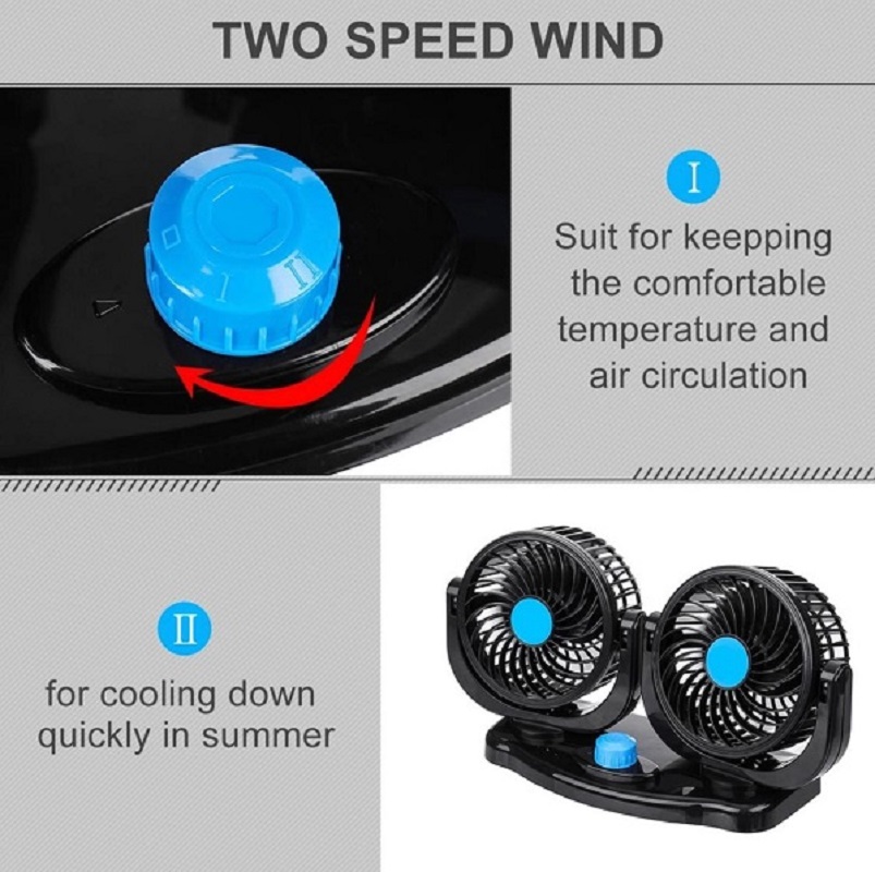 12V 360 Degree Adjustable Car Auto Air Dual Head Fan