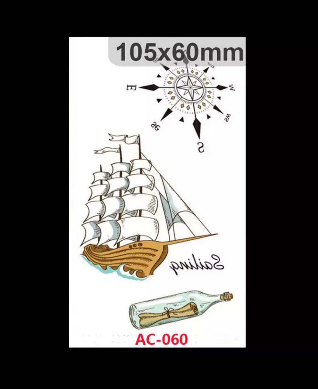 Crusing Sailboat Compass Wishing Bottle Pattern Designs Frame Artwork Temporary Tattoos Water Proof Tattoo Body Tattoo