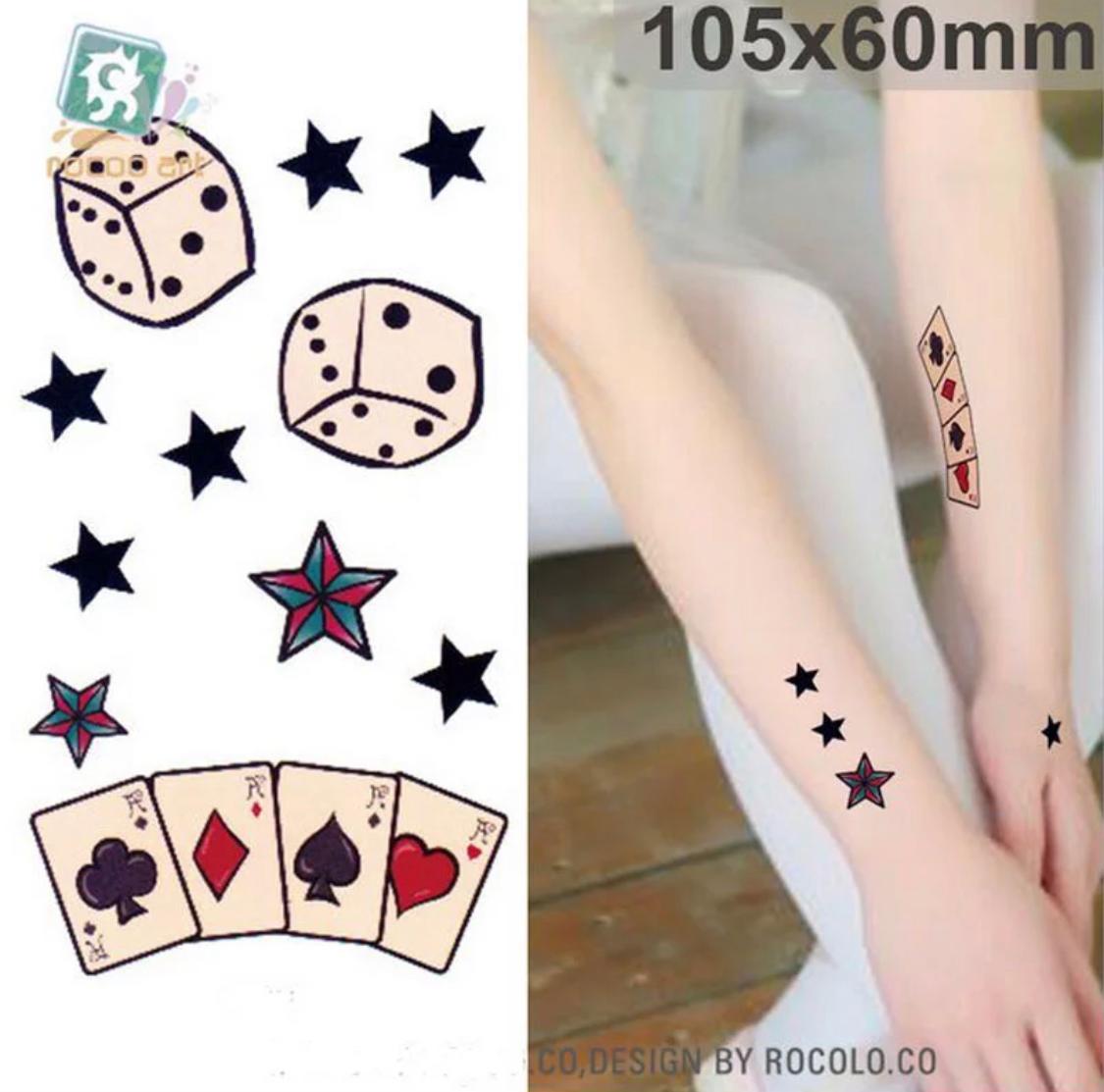  Classical Poker Pattern Temporary Tattoo Stickers Body Art Water Proof Tattoo Body Tattoo