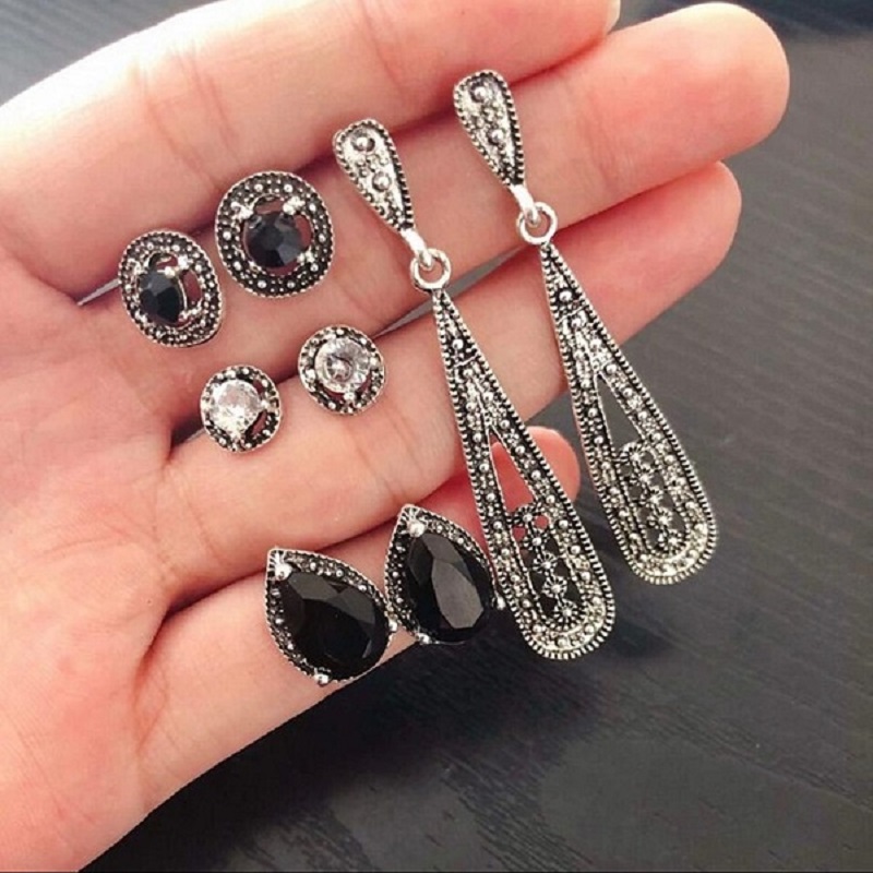 4 Pcs Fashion Drop Crystal Round Stud Earrings For Women