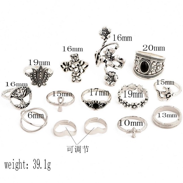 Bohemian Style Silver Color Flower Bird Tree Design Ring 
