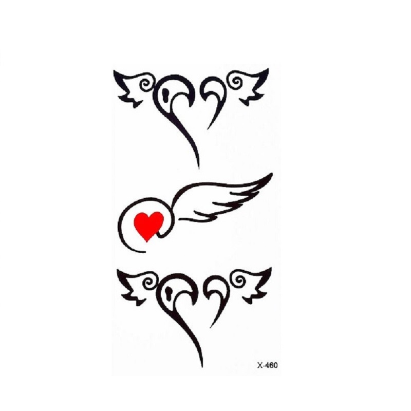 Love Heart Shape Wings Style Temporary Body Tattoo